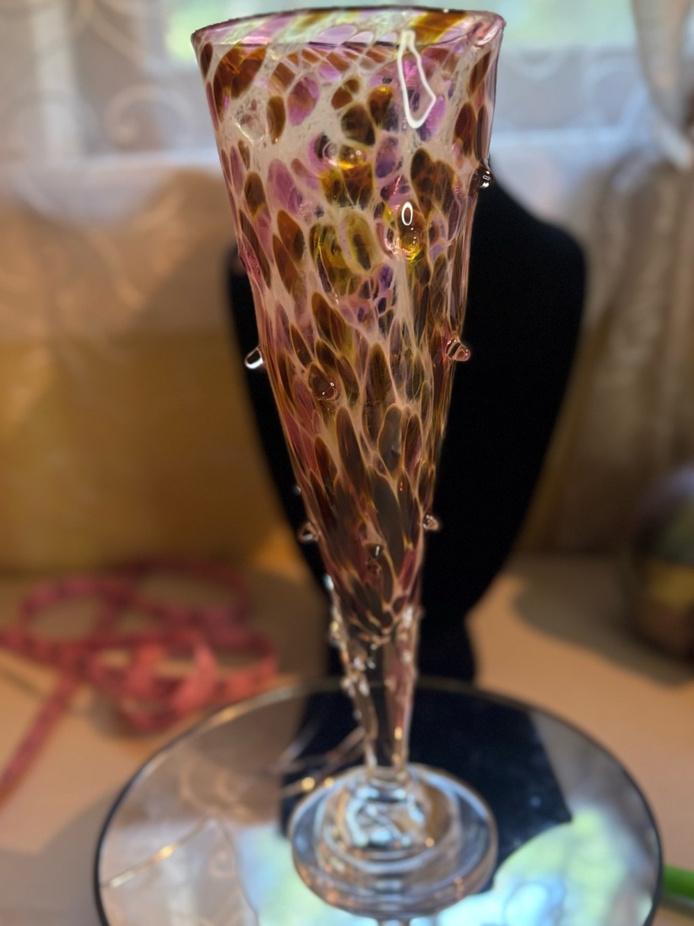 Trumpet Vase Purple Amber Clear Speckled with bumps